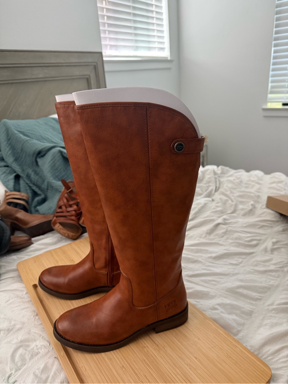 Frye Tall Leather Riding Boots in Cognac Brown